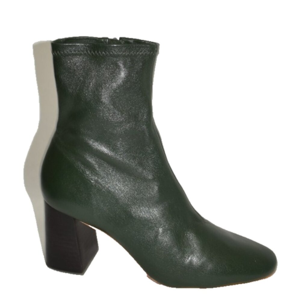 New! Loeffler Randall 7 Elise Napa 75mm Stretch Ankle Booties Dark Green DD222A